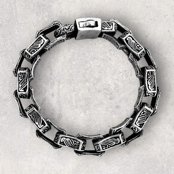 925 Sterling Silver Vintage Square Slow Walker Heavy Anchor Cable Link Bracelet - Picture 3 of 4